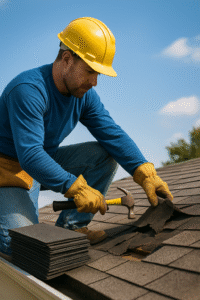 Roofer repairing a roof | two rivers roofing, inc Roofer Doing a Roof Repair