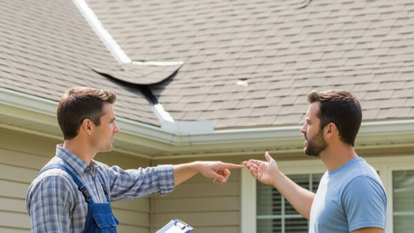 roof repair in sacramento – contractor discussing roof damage with homeowner