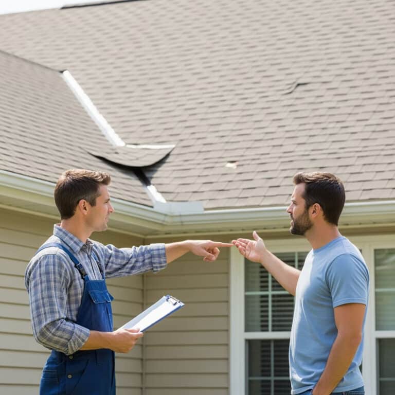 roof repair in sacramento – contractor discussing roof damage with homeowner